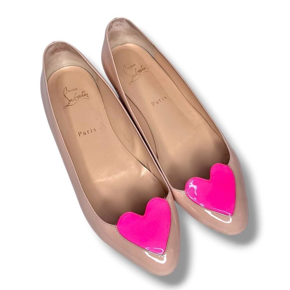 Christian Louboutin Dora Cora Pink Heart Nude Ballet Flat Shoes Women’s Size 40